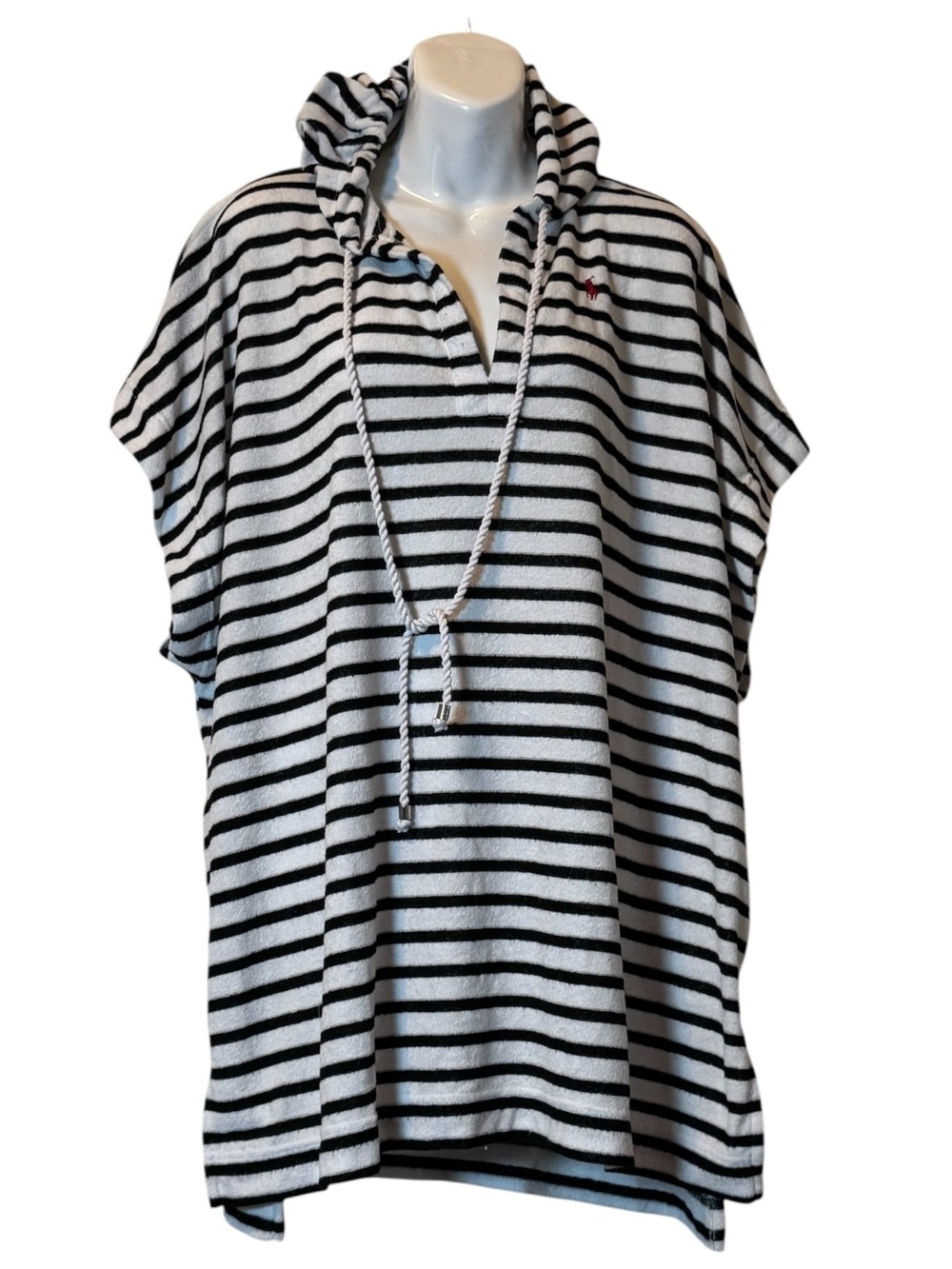 Polo Ralph Lauren Black & White Striped Swim Coverup Women’s Sz S/M Hooded